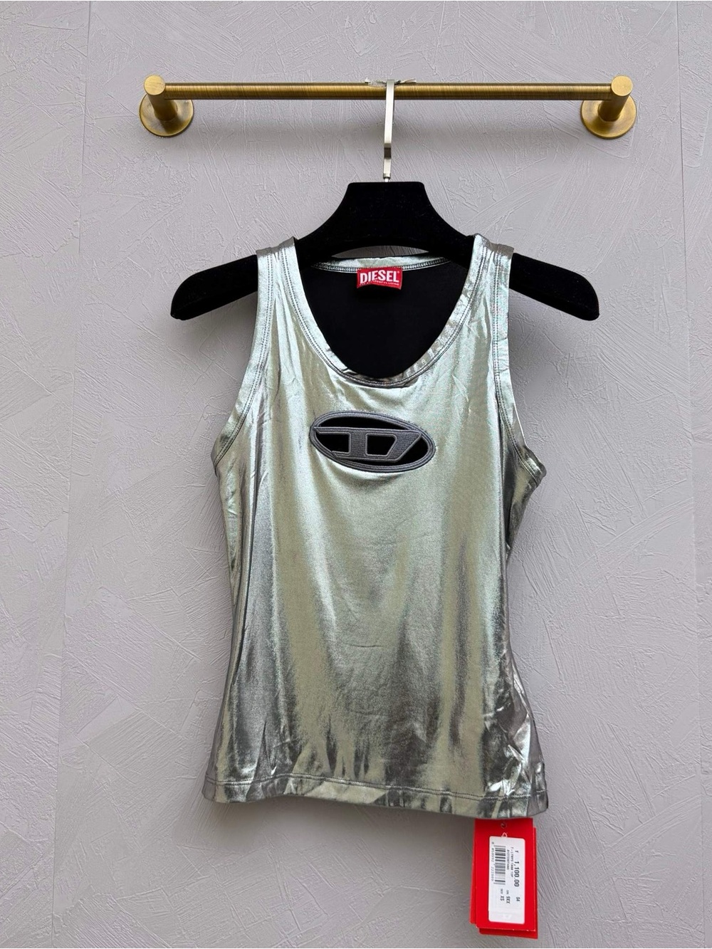 🚩steal Diesel Silver Metallic Logo Tank Top